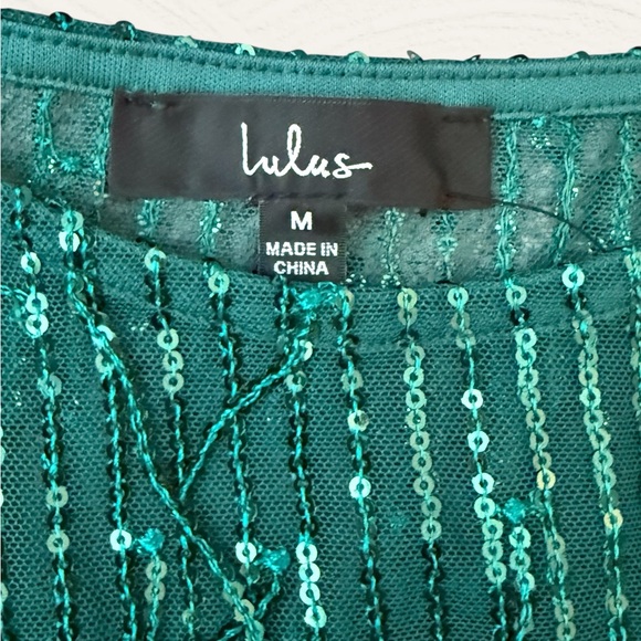Lulus Greatest Sparkle Green Mesh Sequin Fringe Two-piece Midi Dress NWT - Picture 3 of 4